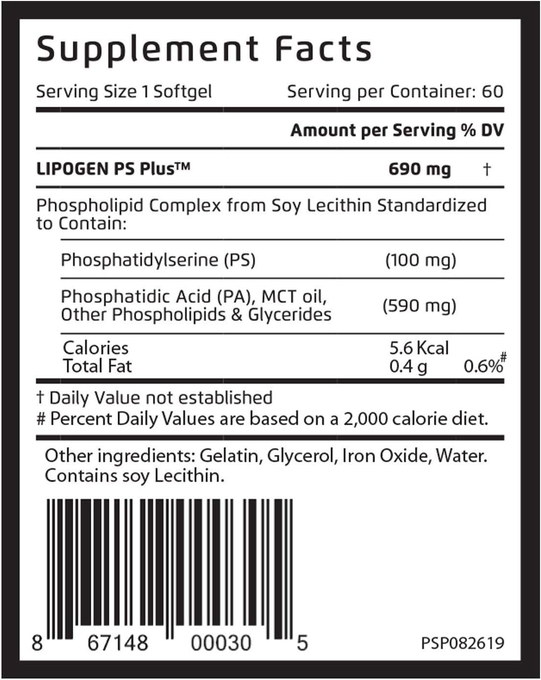 Lipogen PS Plus - Memory and Focus Supplement with Phosphatidylserine - 60 Softgels