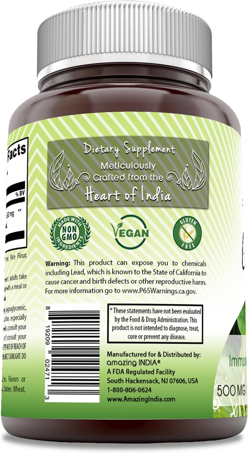 Amazing India Guduchi 500 mg - Suplemento de Tinospora Cordifolia (60 Cápsulas)