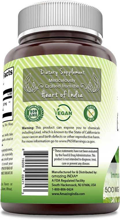Amazing India Guduchi 500 mg - Suplemento de Tinospora Cordifolia (60 Cápsulas) – Image 3