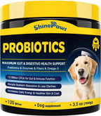 Probióticos para Perros SHINEPAWS - Salud Digestiva, Prebióticos, Enzimas, Fibra y Omega-3, 120 Masticables