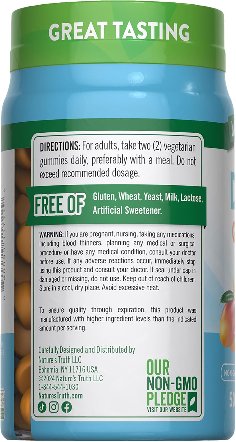 Nature's Truth Gominolas de Vitamina D3 + K2, 50 unidades, sabor Melocotón Mango, Vegetarianas, No GMO y Sin Gluten