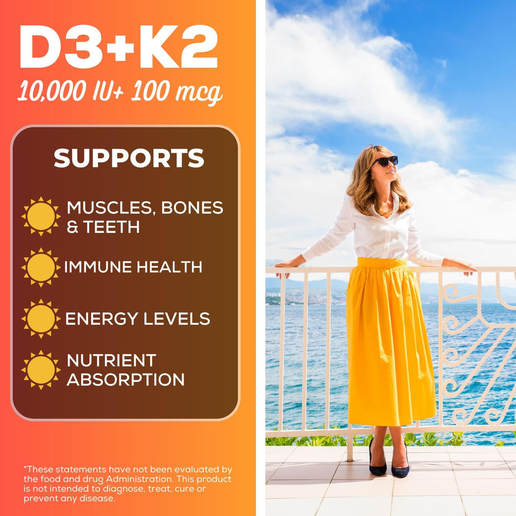 grow vitamin D3 K2 con MCT Oil - 10.000 UI D3, 100 mcg K2 MK-7, Calcio, Zinc, BioPerine, Magnesio - 60 Cápsulas