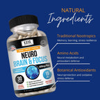 Kaya Naturals Neuro Brain - Nootrópico para Memoria y Concentración - 30 Cápsulas
