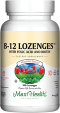Maxi Health Vitamina B12 con Ácido Fólico y Biotina - 360 Comprimidos Sublinguales Sabor Fresa