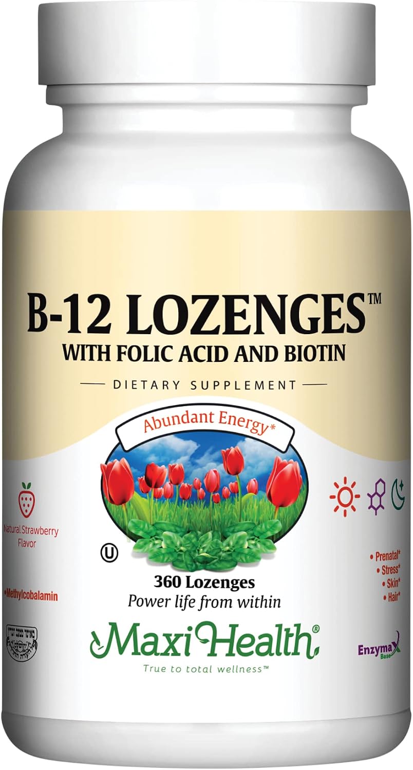 Vitamin B12 Lozenges with Folic Acid and Biotin - 800 mcg Sublingual B12 Lozenges Sabor Fresa - 90 Comprimidos