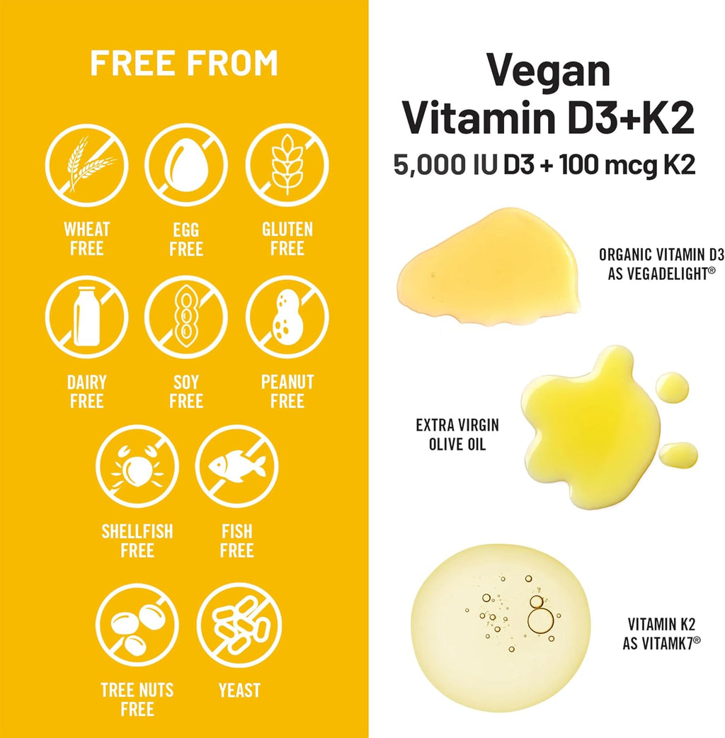 NatureWise Vitamina D3 + K2 Vegano - 5000 UI D3 + 100 mcg K2 MK-7 - Apoyo Óseo - Con Aceite de Oliva Virgen Extra Orgánico - No GMO
