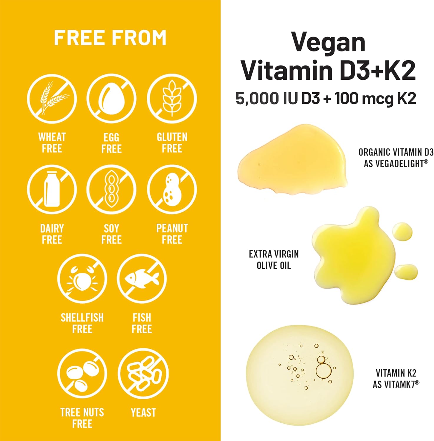 NatureWise Vitamina D3 + K2 Vegano - 5000 UI D3 + 100 mcg K2 MK-7 - Apoyo Óseo - Con Aceite de Oliva Virgen Extra Orgánico - No GMO