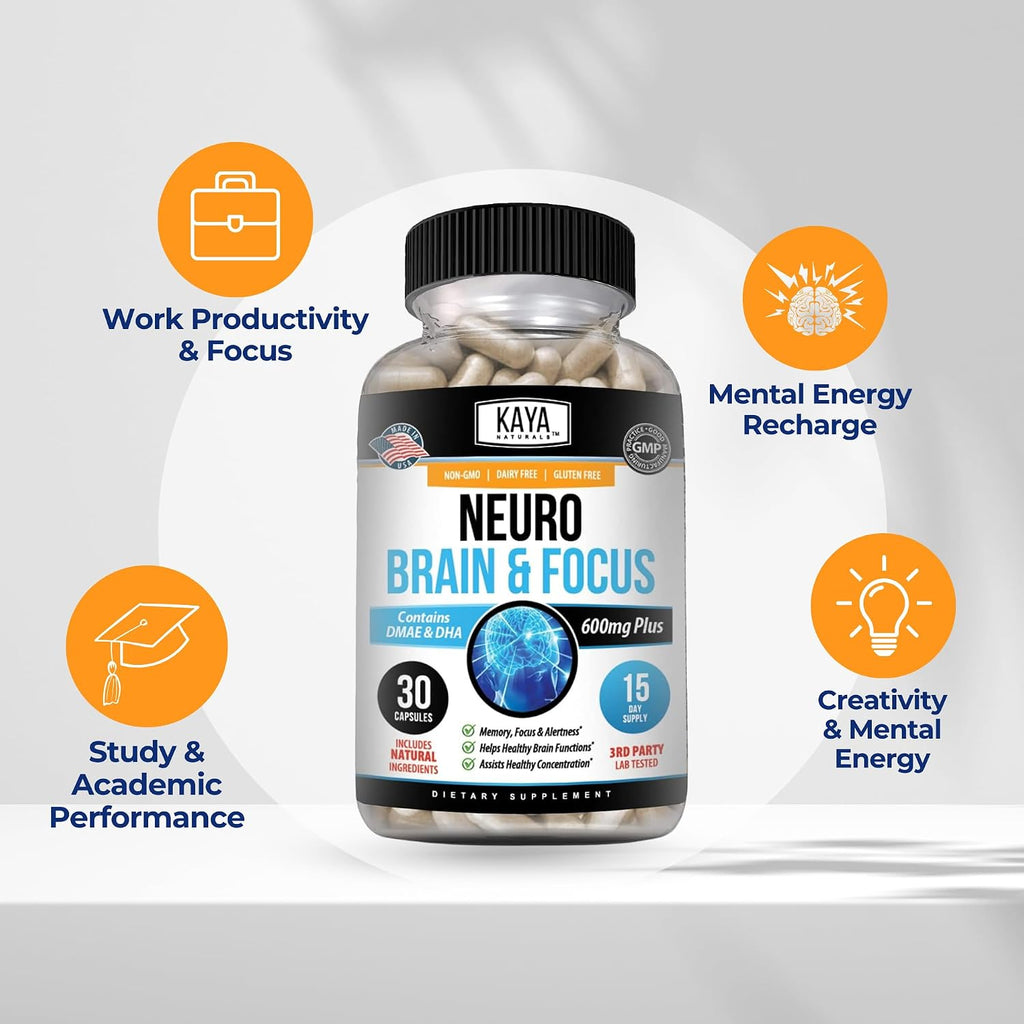 Kaya Naturals Neuro Brain - Nootrópico para Memoria y Concentración - 30 Cápsulas