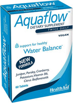 Aquaflow Tabletas para el Equilibrio Hídrico – Ayuda a mantener el equilibrio de líquidos y reducir la retención ocasional de agua – Mezcla botánica con enebro, perejil y arándano rojo – Vegano – 60 comprimidos