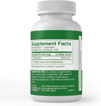PURE ORIGINAL INGREDIENTS L-Threonine Capsules (100 Capsules) - Pure, No Additives – Image 3