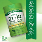 Complejo de Vitamina K2 MK7 con D3 | 100 mcg | 50 Cápsulas Blandas | Nature's Truth