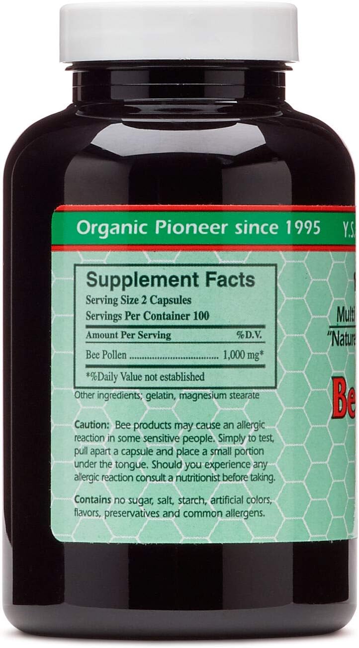 YS BEE FARMS Polen de Abeja 550 mg, 200 Cápsulas - Puro y Silvestre