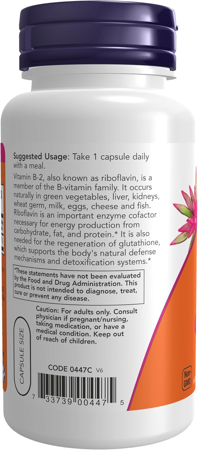 NOW Foods Vitamina B-2 (Riboflavina) 100 mg, 100 Cápsulas Veganas