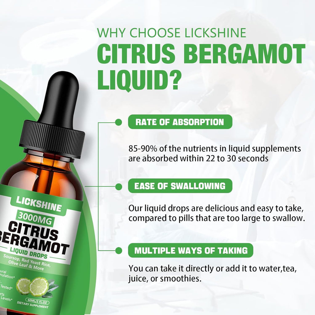 lickshine 2 Pack Gotas Líquidas de Bergamota Cítrica 3000 mg - Alta Absorción - Suplemento Antioxidante y para el Sistema Inmunitario, 2 x 118 ml