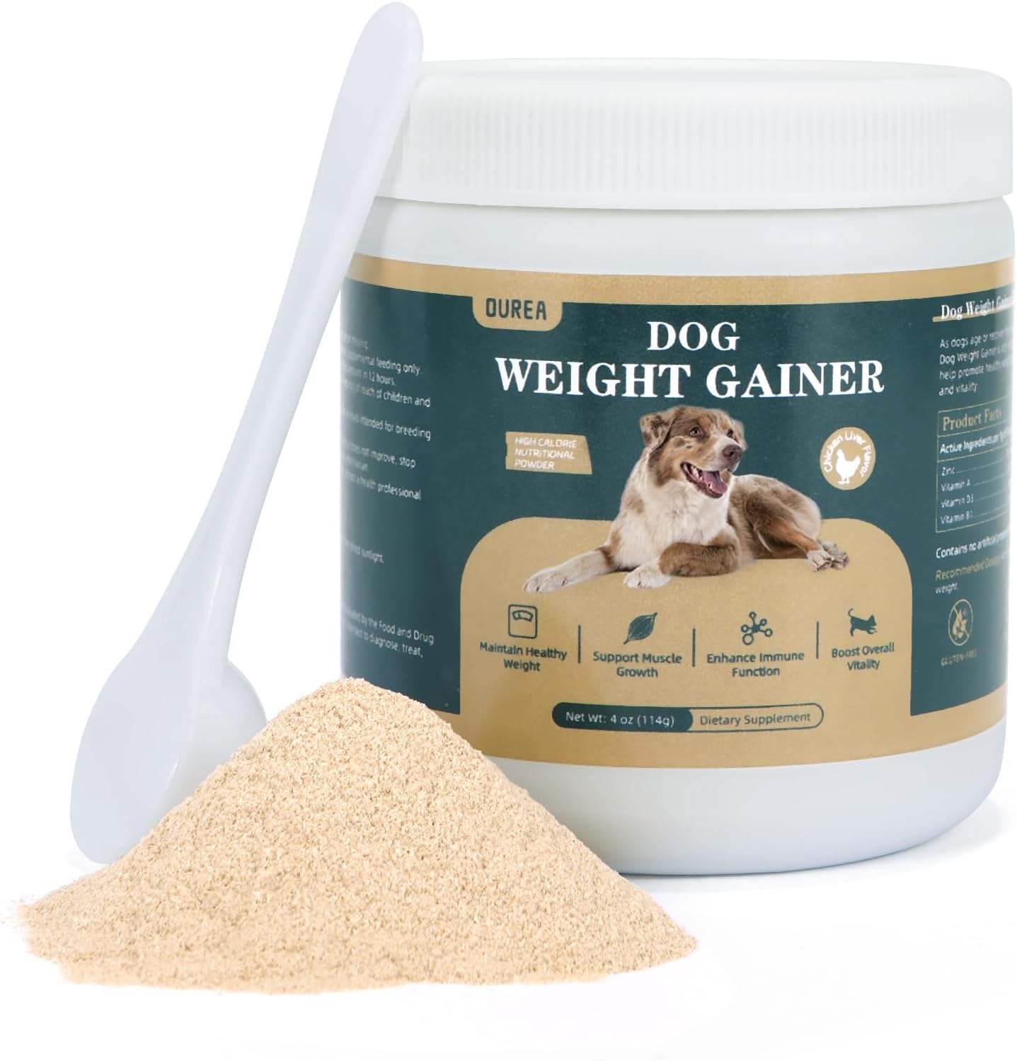 Ourea Ganador de Peso para Perros Senior, Suplemento Alto en Calorías con Multivitaminas, Sabor a Hígado de Pollo, 114g (4oz)
