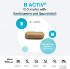 XYMOGEN Complejo B - B-Activ Vitaminas B Activadas con Benfotiamina y Quatrefolic - Apoyo Suprarrenal, Inmunológico y Nervioso - Sin Gluten y Vegetariano - 30 Cápsulas