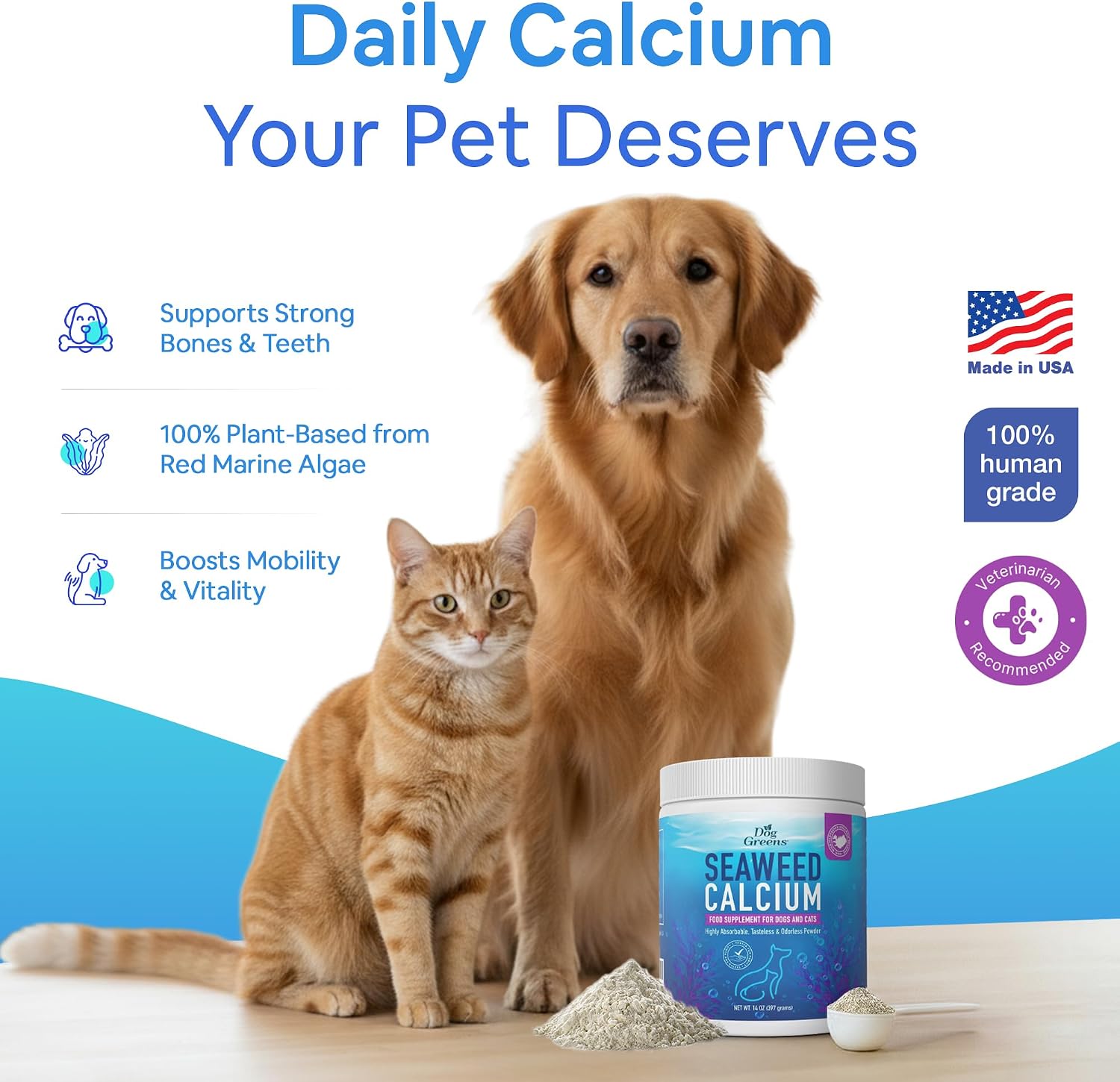 Calcio de Algas Marinas para Perros y Gatos - Suplemento con 72 Minerales Traza, 397 g (14 oz)
