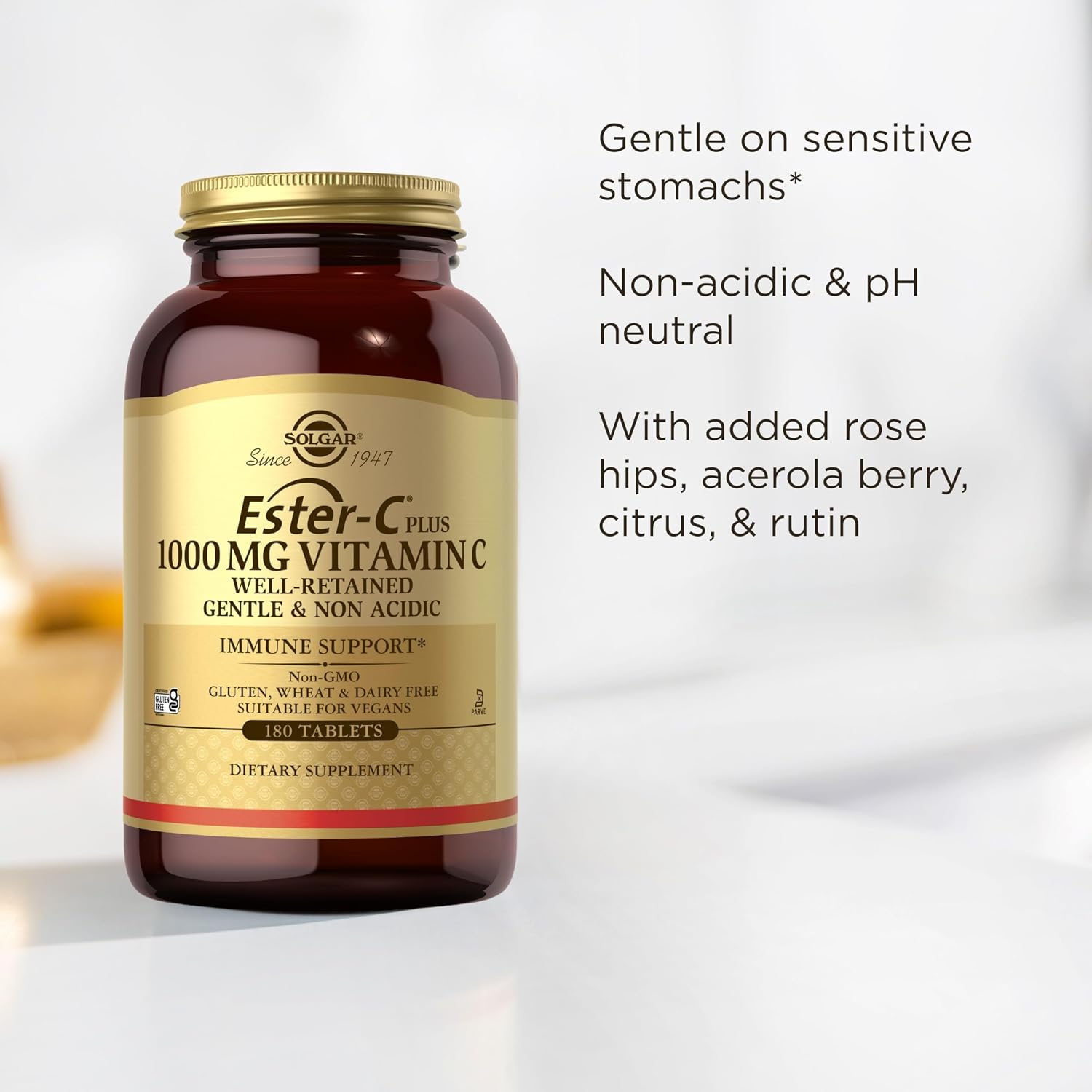 Solgar Ester-C Plus 1000 mg Vitamina C (Complejo Ascorbato) - 180 Comprimidos - Suave y No Ácido - Sin Gluten - No-GMO