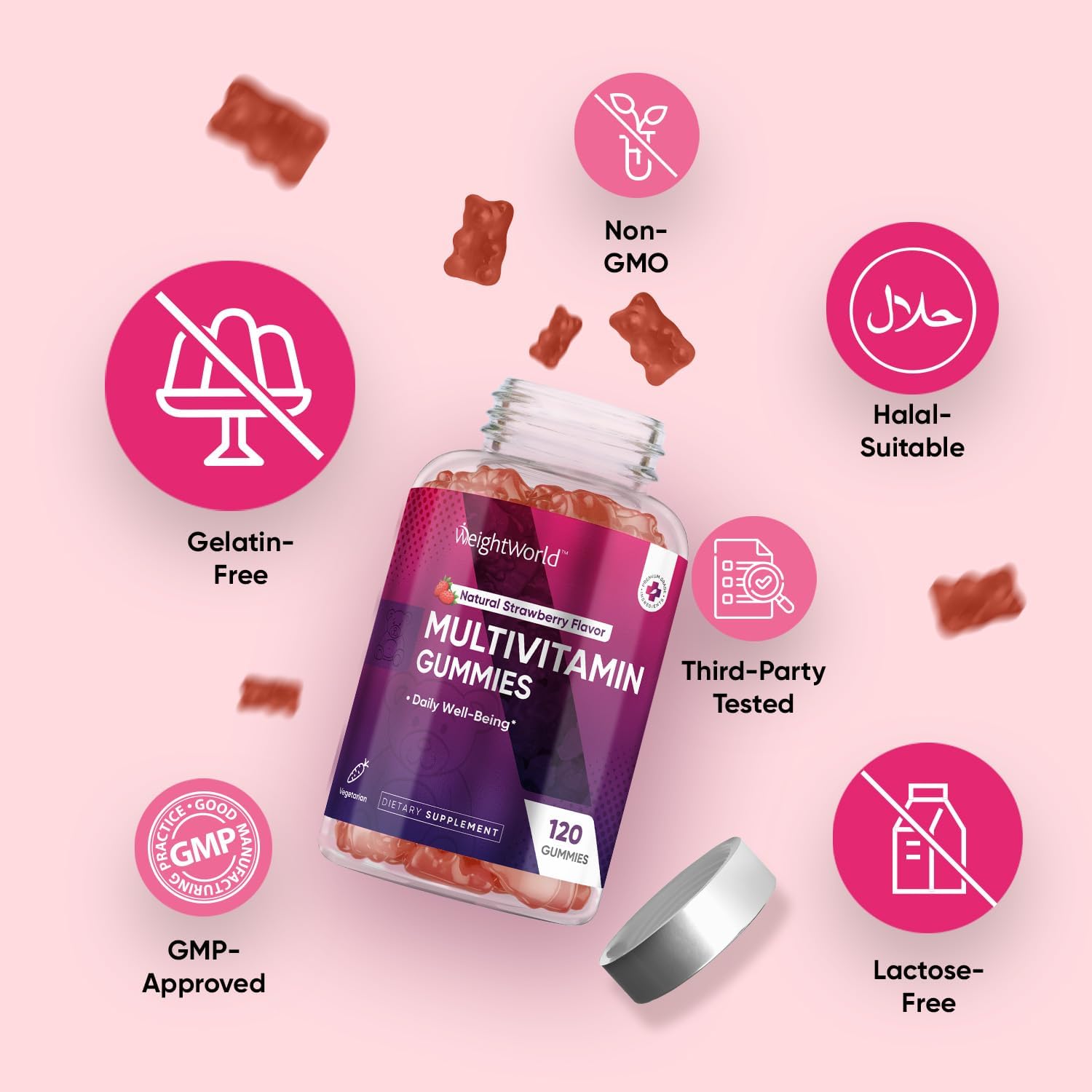 WeightWorld Multivitamínico en Gominolas para Mujeres y Hombres, 14 Vitaminas Clave, 120 Gomitas