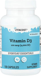 Vitacost Vitamin D3, 100 mcg (4000 UI), 100 Cápsulas