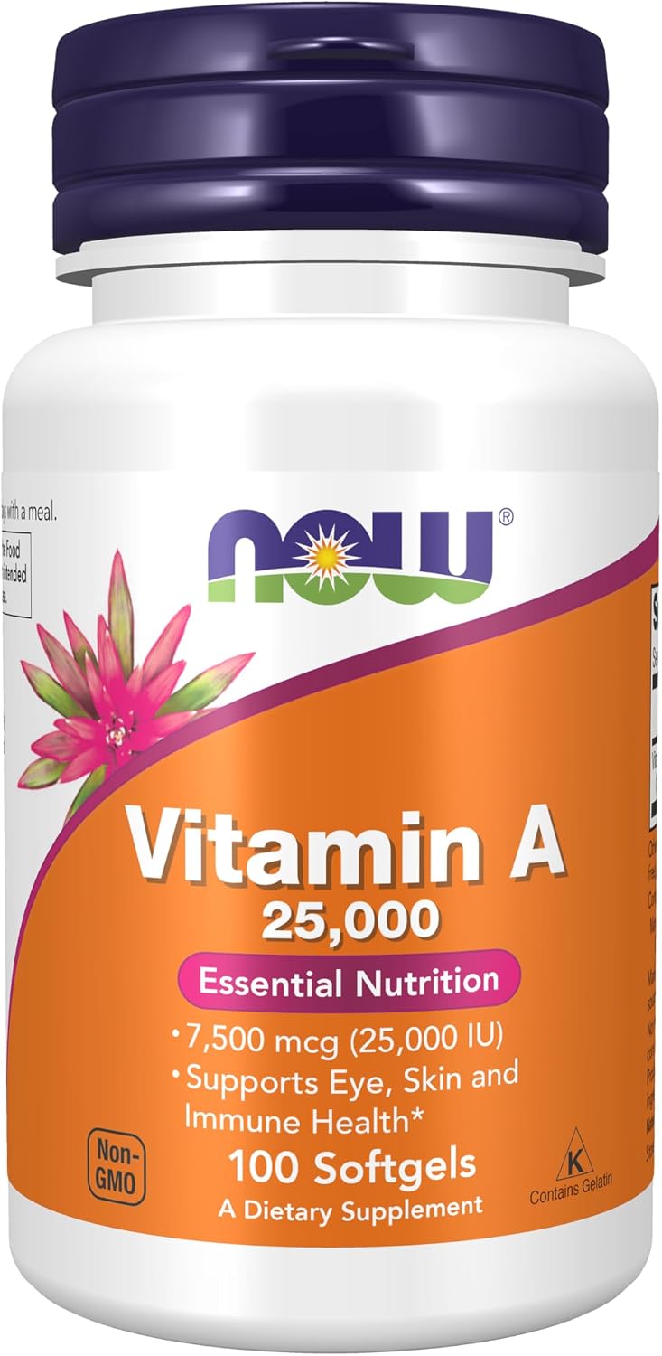 NOW Foods Vitamina A 25000 UI, 100 Cápsulas (Paquete de 2)