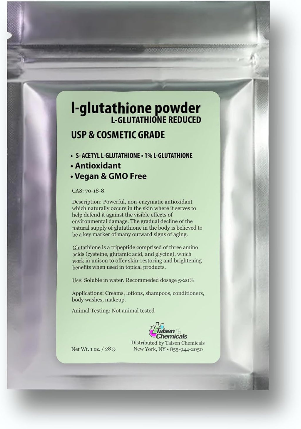 Talsen Chemicals Polvo de Glutatión Reducido Orgánico L-Glutation Puro (28g)
