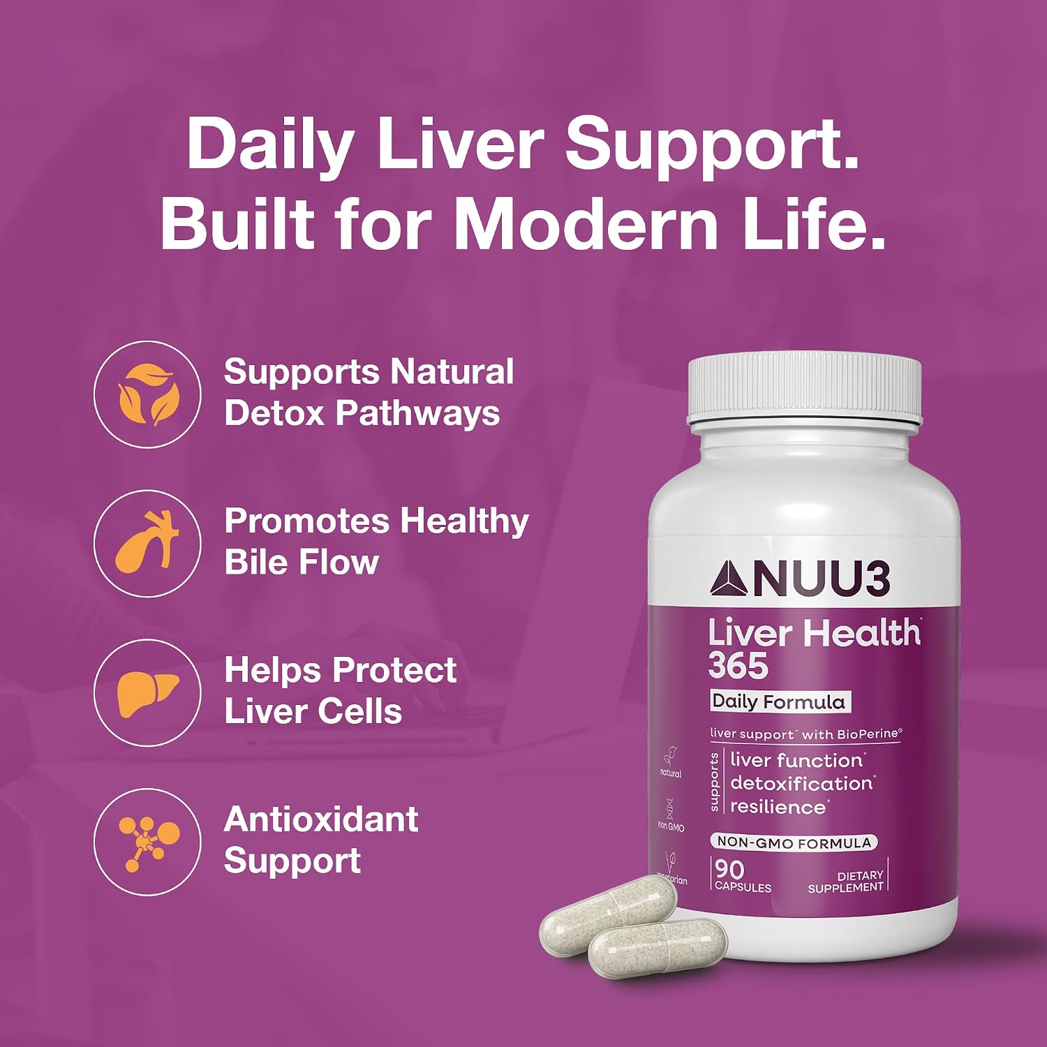 NUU3 Liver Health 365 - Apoyo hepático y detox - 90 cápsulas