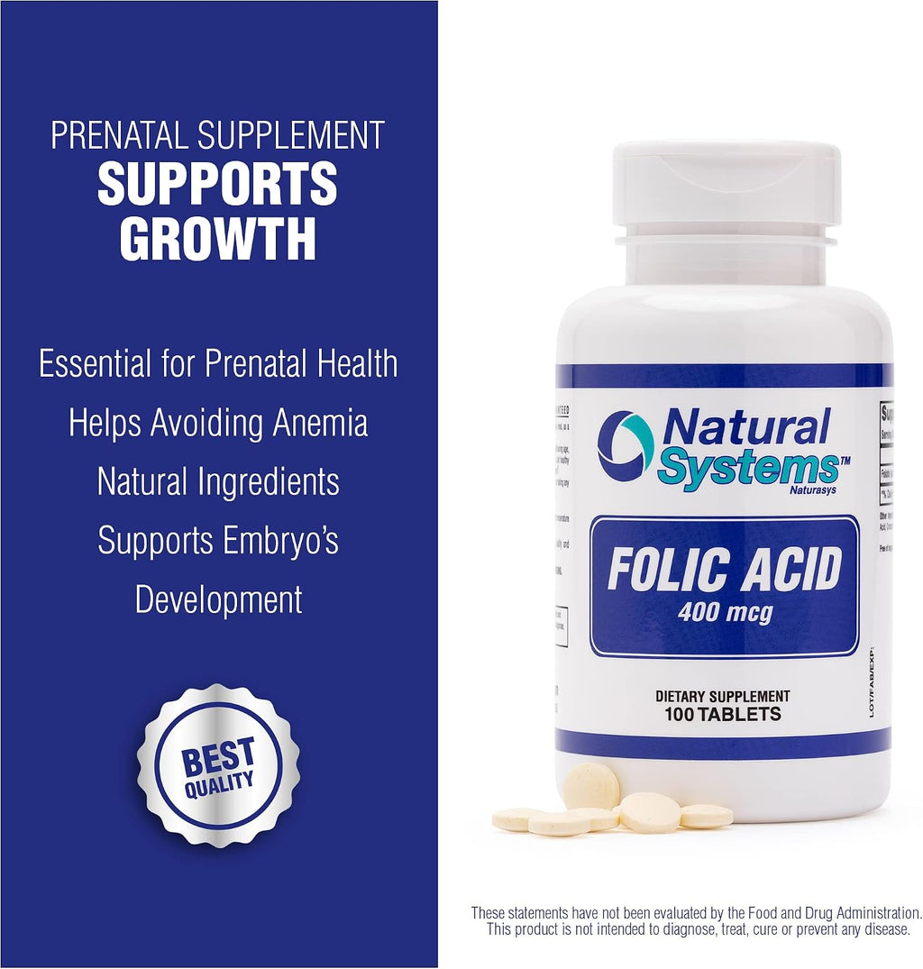 Ácido Fólico 400 mcg - 100 Comprimidos - Natural Systems