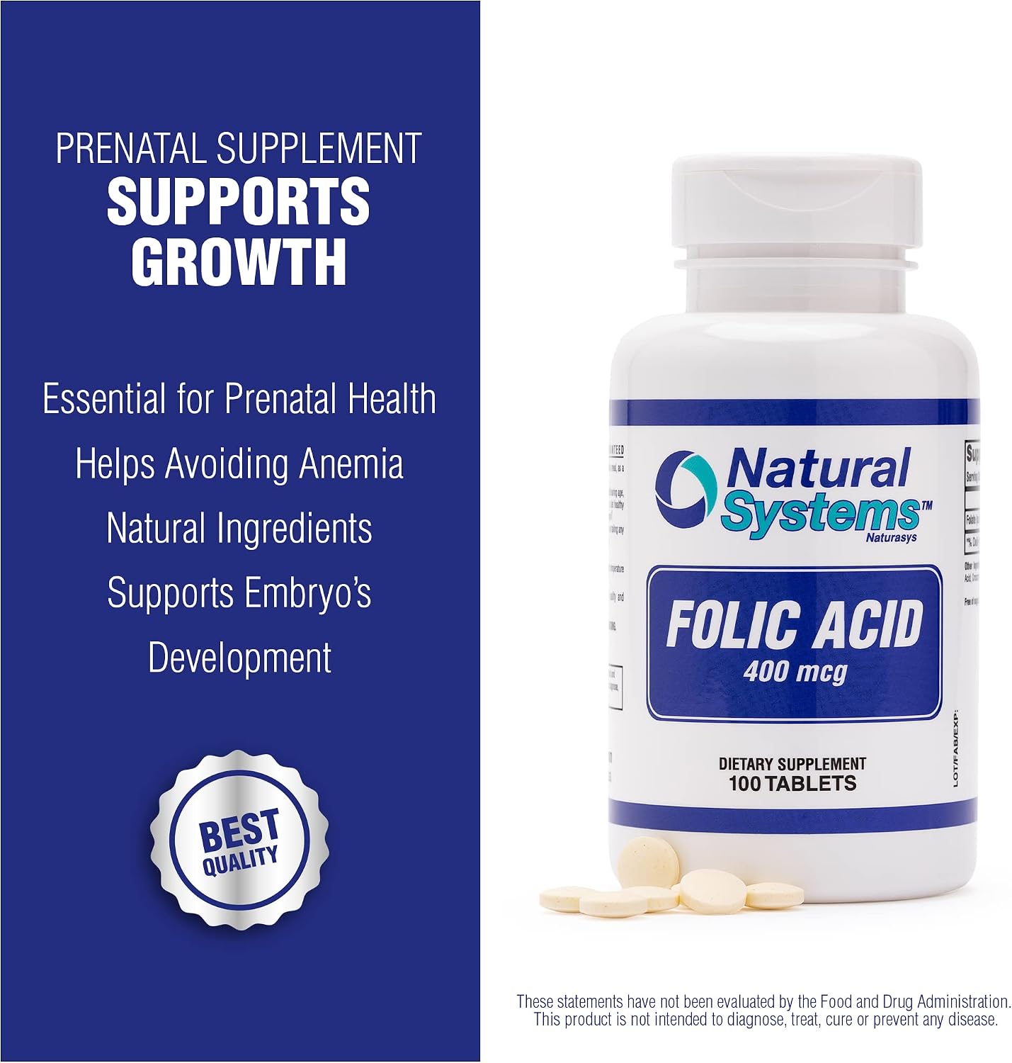 Ácido Fólico 400 mcg - 100 Comprimidos - Natural Systems
