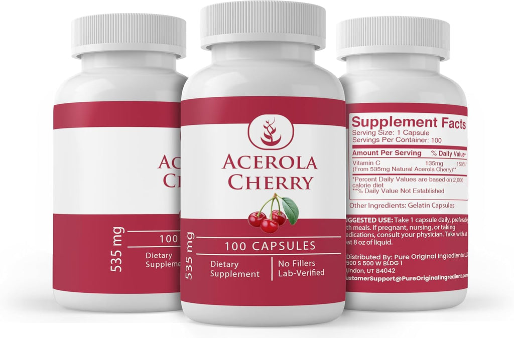 Pure Original Ingredients Acerola Cherry (100 Cápsulas) - Siempre Puro, Sin Aditivos ni Cargas