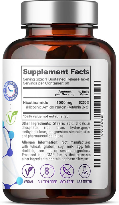 biophix B-3 Nicotinamida 1000 mg 60 – Reducción del cansancio y la fatiga: Al optimizar el metabolismo energético, – Image 8