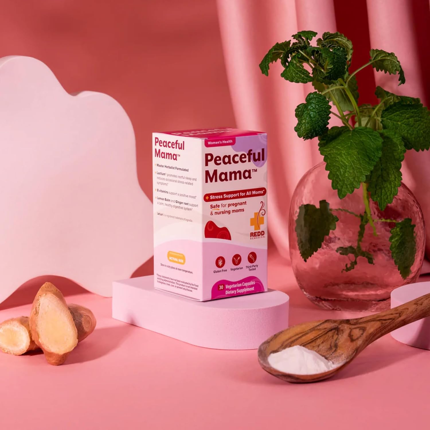 Redd Remedies Peaceful Mama – Suplemento para el Estrés y Sueño con Lactium, Melisa y Jengibre – 30 Cápsulas