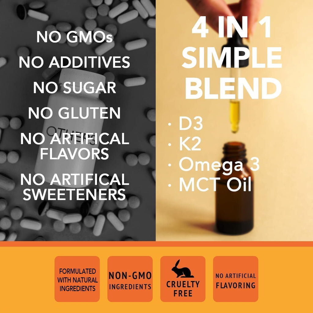 Gotas líquidas de Vitamina D3 y K2 5000 UI (118 ml) - Fórmula de máxima potencia con MCT y Omega 3