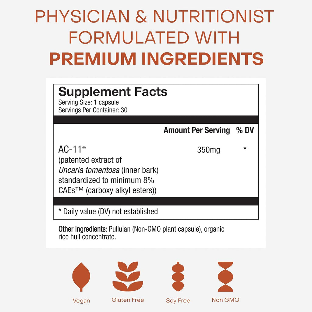 Healthycell AC-11 Extracto de Uña de Gato (Uncaria tomentosa) - Suplemento Antienvejecimiento Vegano
