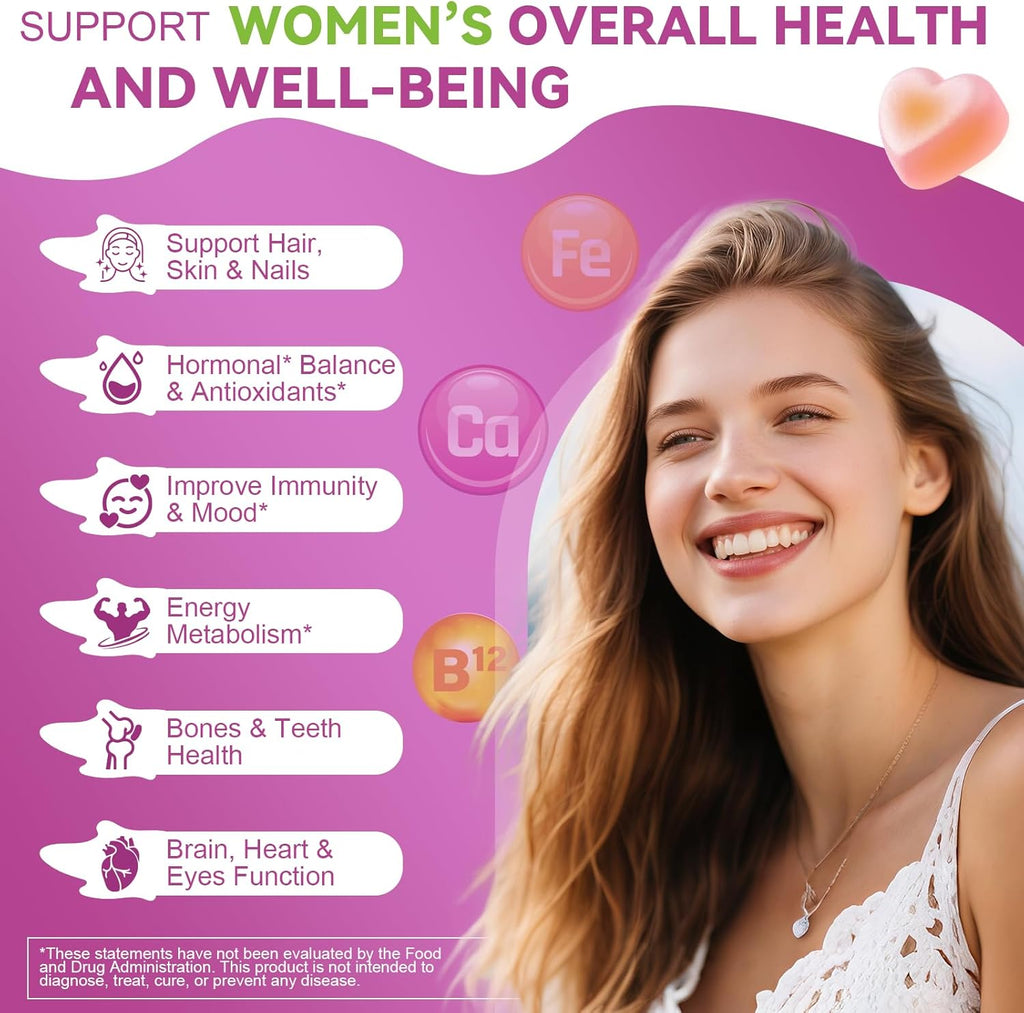 Totaria Multivitamínico para Mujeres sin Azúcar con Hierro – Gomitas con Complejo B, Vitaminas C, D3, K2, para Apoyo Nutricional Diario, Inmunidad y Piel