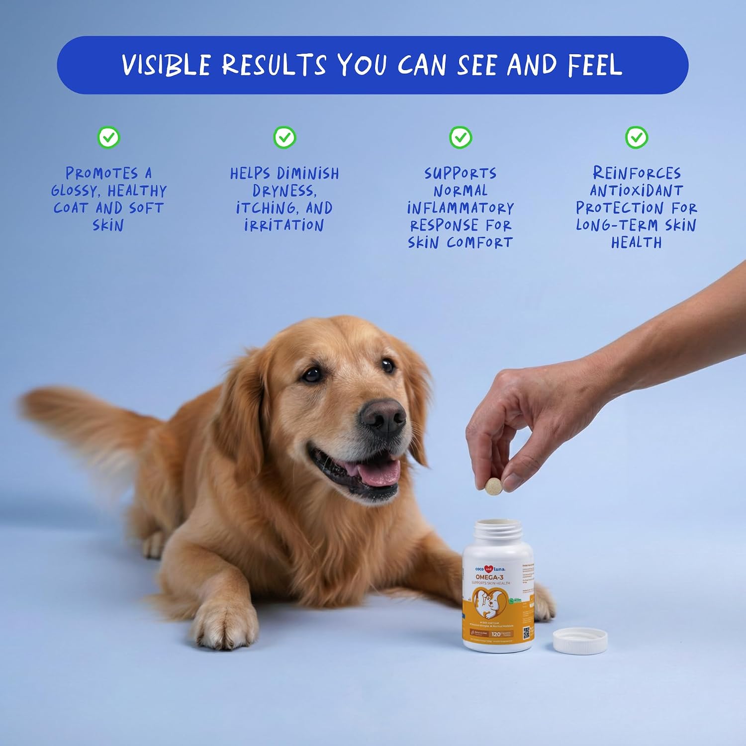 Omega 3 Fish Oil for Dogs 120 Tablets - Skin, Coat & Joint Support