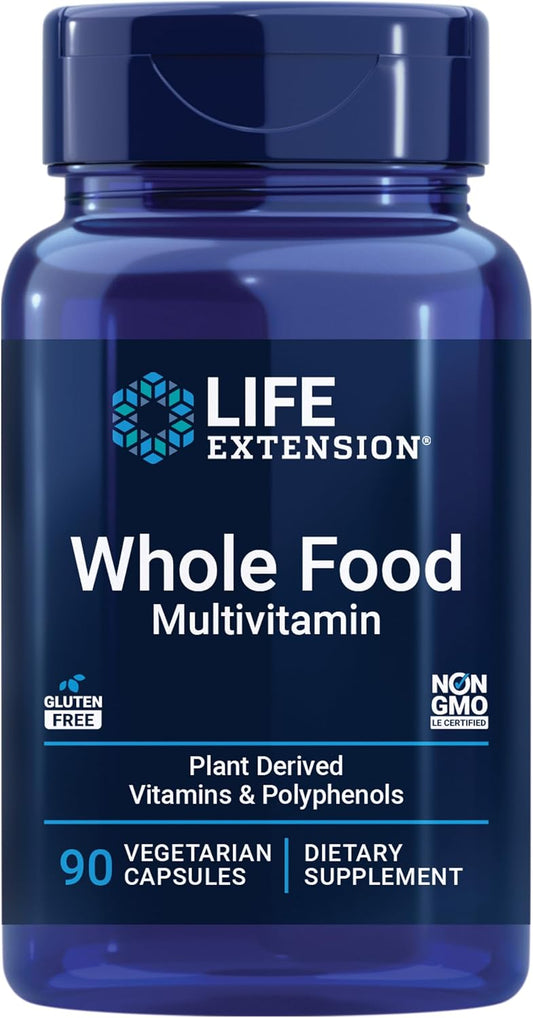 Life Extension Whole Food Multivitamin - Multivitamínico de alimentos integrales con vitaminas vegetales, 90 cápsulas