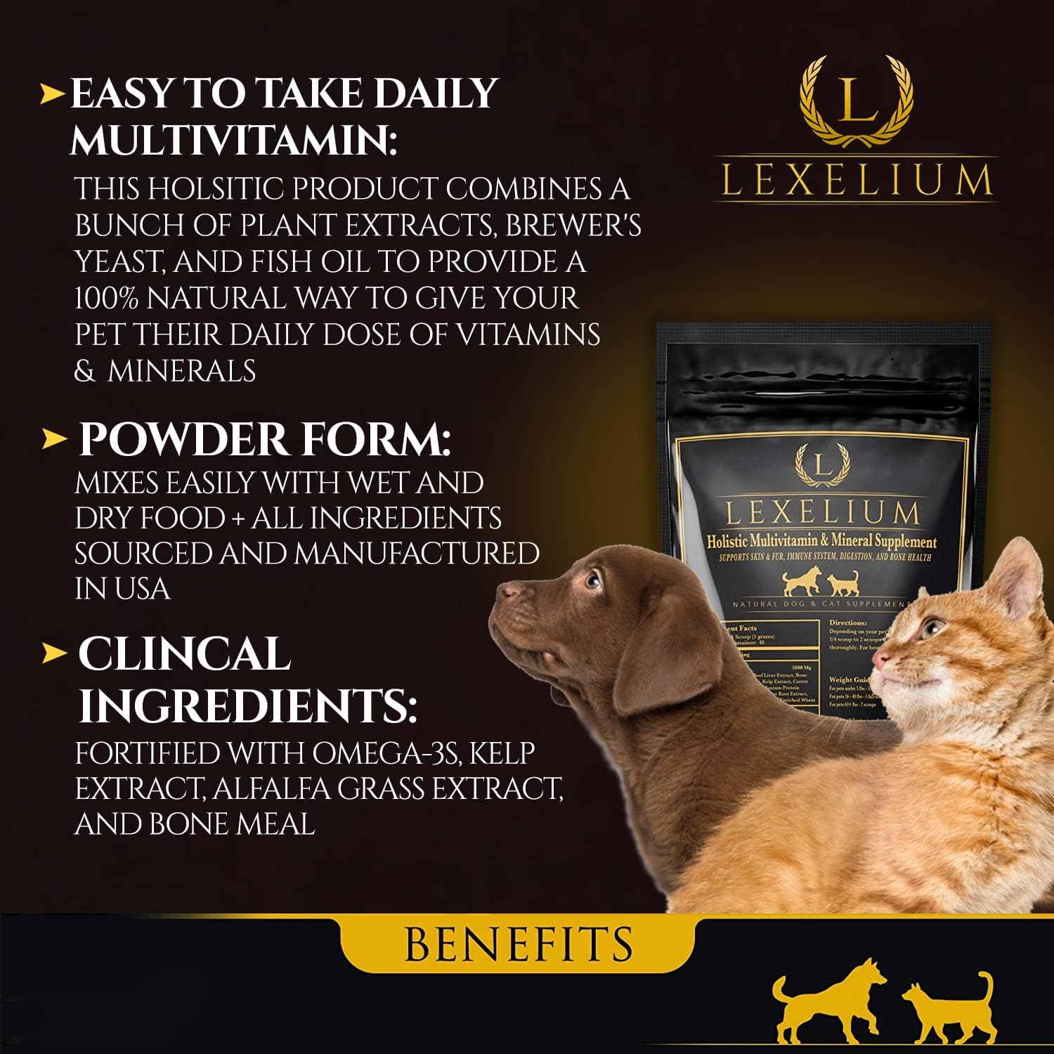 Lexelium Multivitamínico 12-en-1 para Perros y Gatos con Omega-3 - 200g