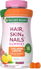 Nature's Bounty Optimal Solutions Hair, Skin and Nails Gominolas de Colágeno y Biotina, 2500 mcg de Biotina y 100 mg de Colágeno por ración, Sabor Cítrico Tropical, 200 uds.