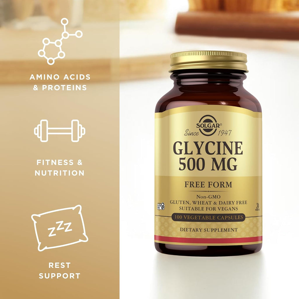 Solgar Glicina 500 mg - 100 Cápsulas Vegetales - Sin Gluten, Vegano, Kosher