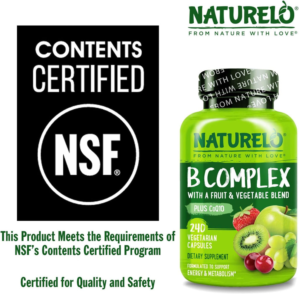 NATURELO Complejo B - 240 Cápsulas Veganas con Metilfolato y CoQ10
