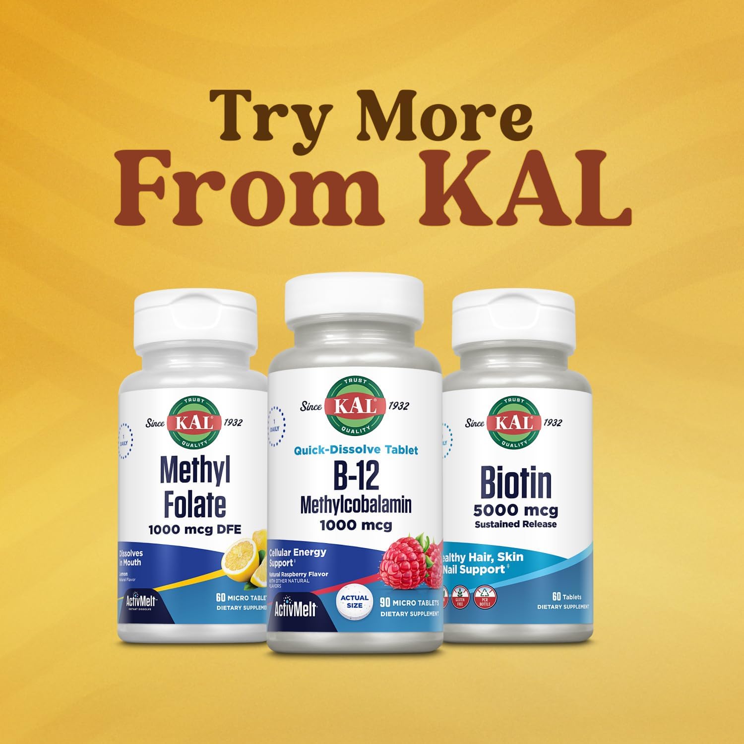KAL Vitamina B12 Metilcobalamina 1000mcg, Comprimidos Sublinguales de Disolución Rápida, Sabor Frambuesa Natural, 90 Microcomprimidos