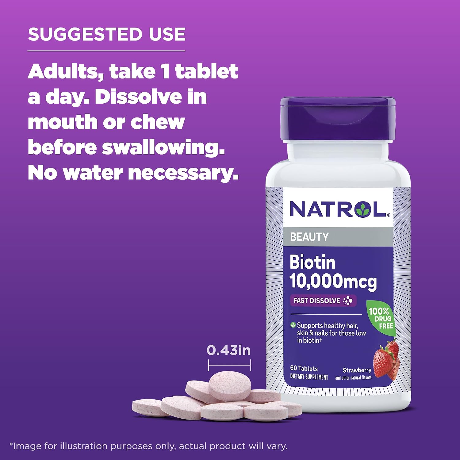 Natrol Biotin 10,000mcg, 60 Fast Dissolve Tablets