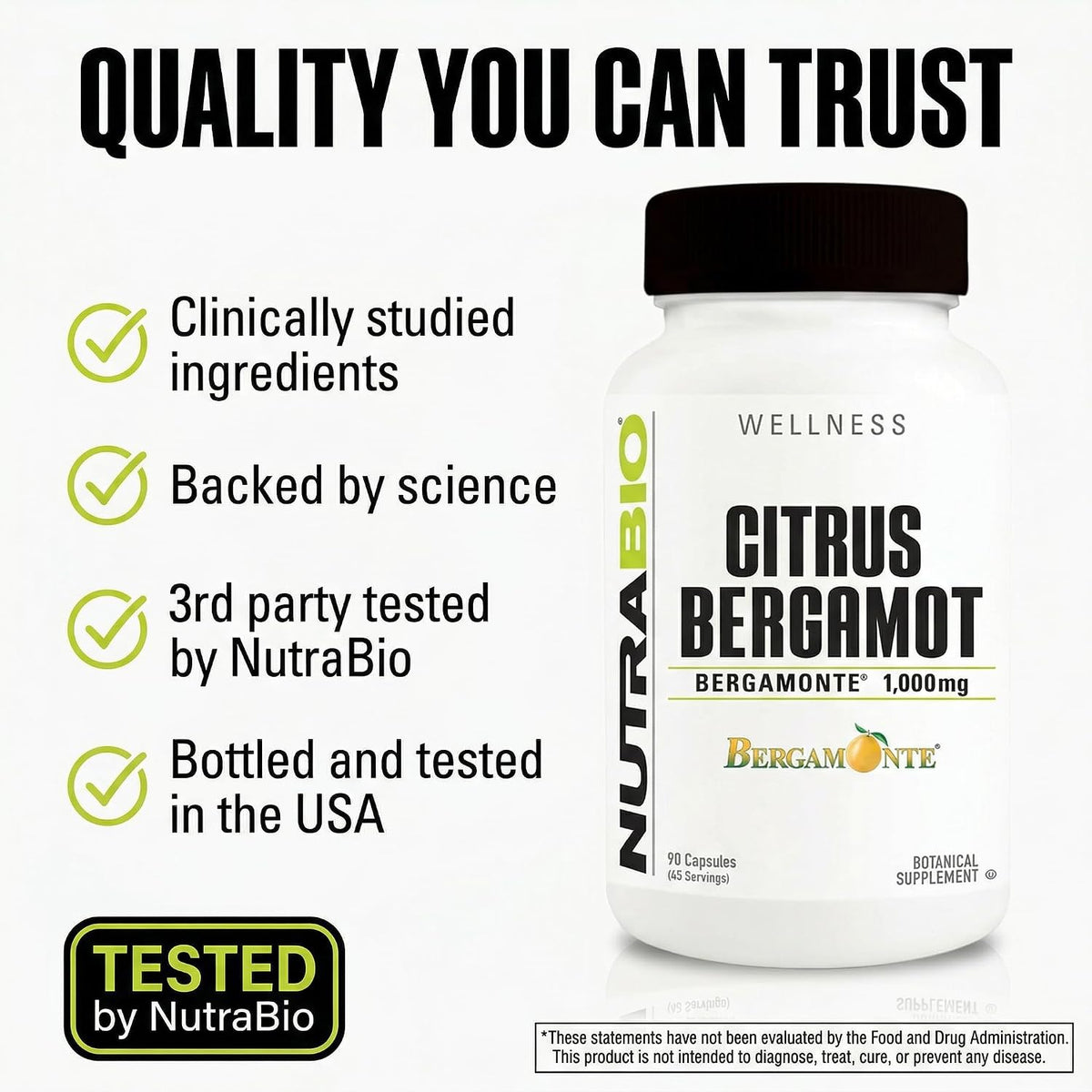 NutraBio Extracto de Bergamota Cítrica Bergamonte® 1000mg, 90 Cápsulas – Image 4