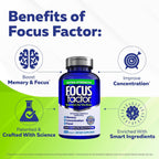 Focus Factor Adults Extra Strength, 120 Comprimidos - Suplemento para la Memoria, Concentración y Enfoque - Multivitamínico Completo con DMAE, Vitamina D, DHA