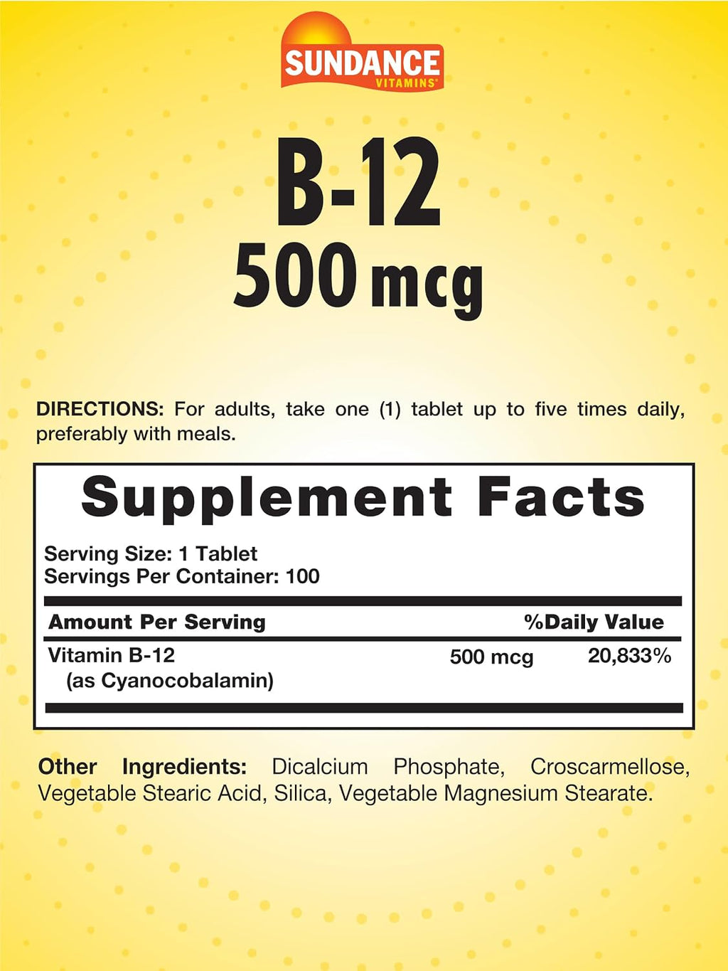 Sundance Vitamina B-12 500mcg - 90 Comprimidos Vegetarianos