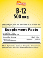 Sundance Vitamina B-12 500mcg - 90 Comprimidos Vegetarianos