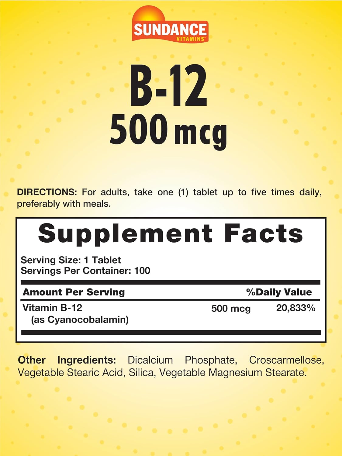 Sundance Vitamina B-12 500mcg - 90 Comprimidos Vegetarianos
