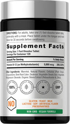 Horbäach Vitamina B12 5000 mcg - 120 Comprimidos Sublinguales de Metilcobalamina - Sabor Natural a Bayas - Vegano, Sin Gluten y No Modificado Genéticamente