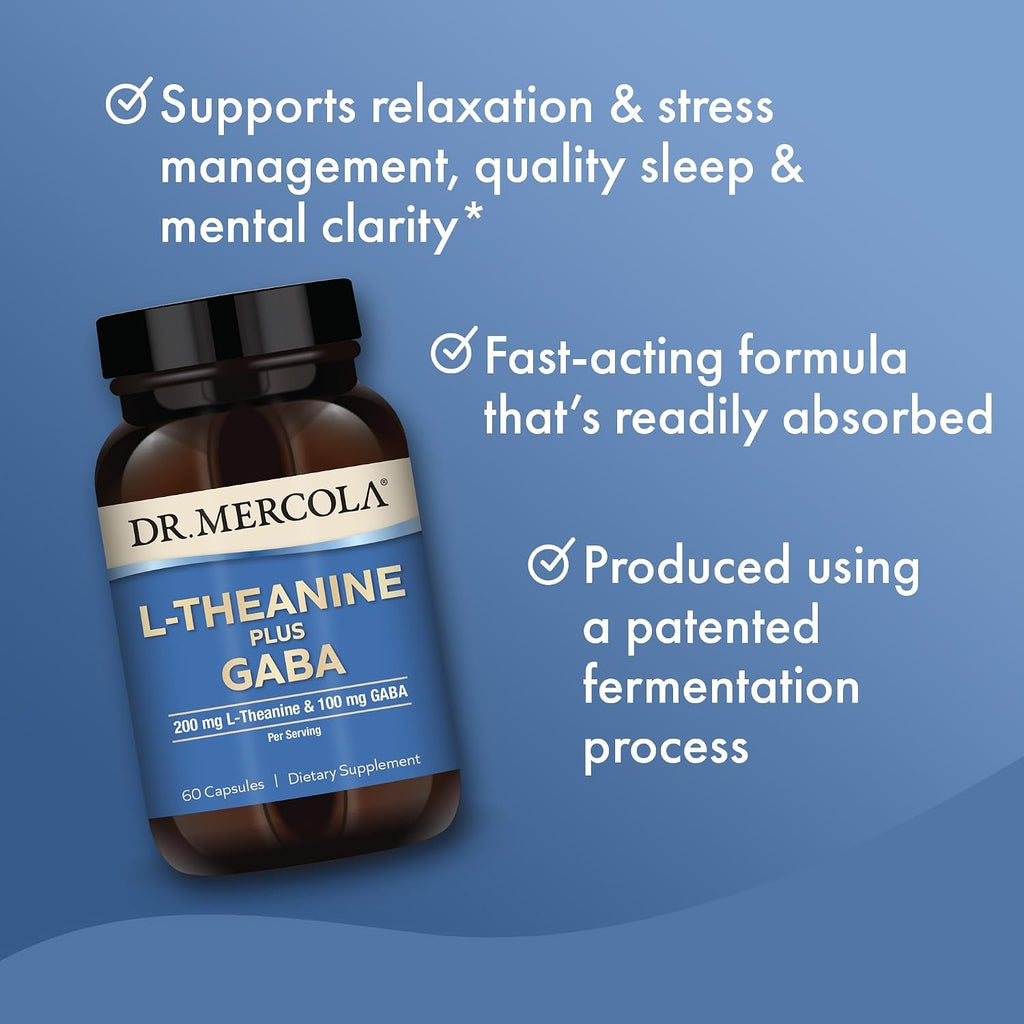 Dr. Mercola L-Theanine Plus GABA - 200 mg L-Theanine - 100 mg GABA - 60 Cápsulas